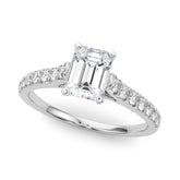 1 1/3 Emerald Lab Grown Diamond Classic Pave Solitaire Engagement Ring with Side Stones in white gold
